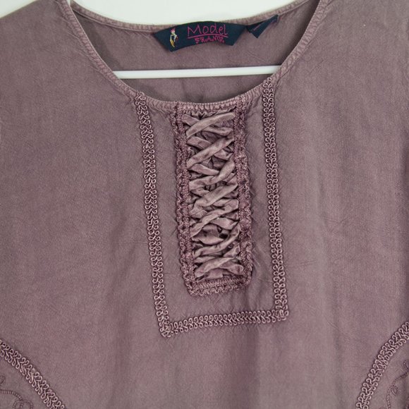 Model France Lagenlook purple tie back tunic - Picture 4 of 7